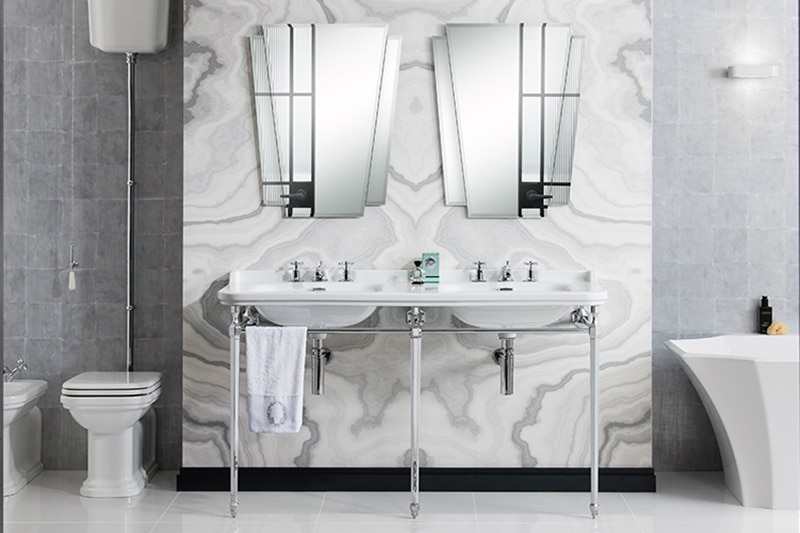 Crosswater his and her basins with Waldorf mirrors