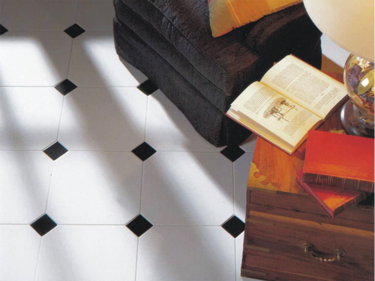 octagon floor tiles close up with black tacos