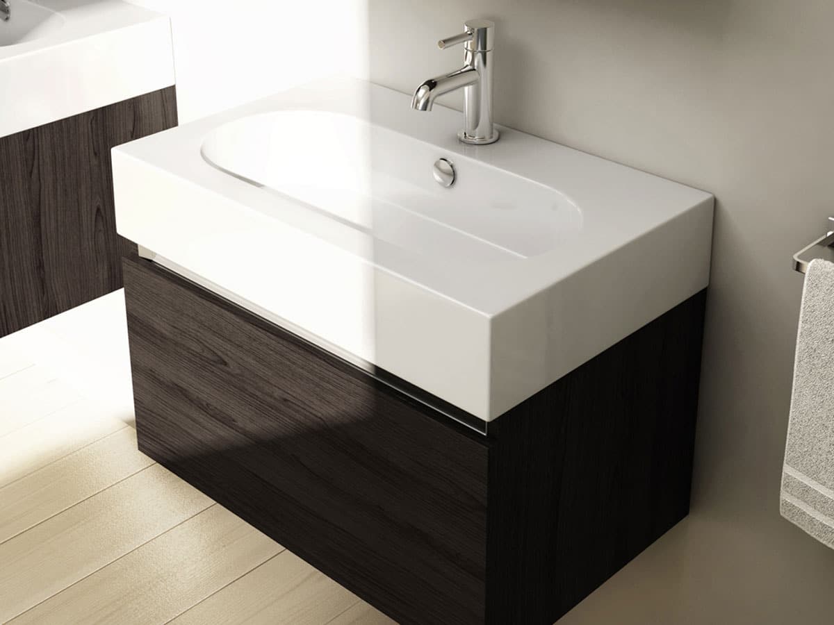 modern basin unit in dark wood